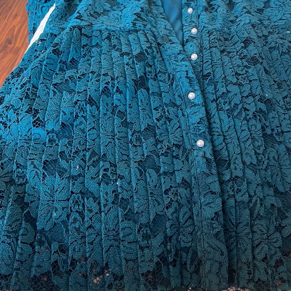 Vintage Solid Green Lace Pleated Dress - Picture 4 of 4